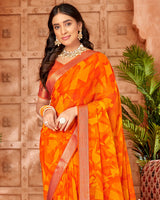 Vishal Prints Orange Printed Georgette Saree Zari With Border