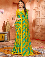Vishal Prints Dark Yellow Printed Georgette Saree With Border