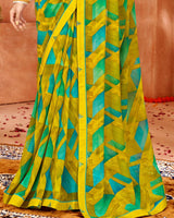 Vishal Prints Dark Yellow Printed Georgette Saree With Border