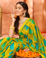 Vishal Prints Dark Yellow Printed Georgette Saree With Border