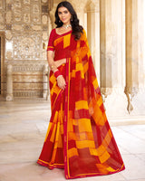 Vishal Prints Dark Red Printed Georgette Saree With Fancy Border