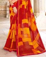 Vishal Prints Dark Red Printed Georgette Saree With Fancy Border