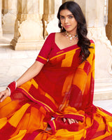 Vishal Prints Dark Red Printed Georgette Saree With Fancy Border