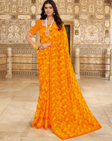 Vishal Prints Orange Printed Georgette Saree With Fancy Border