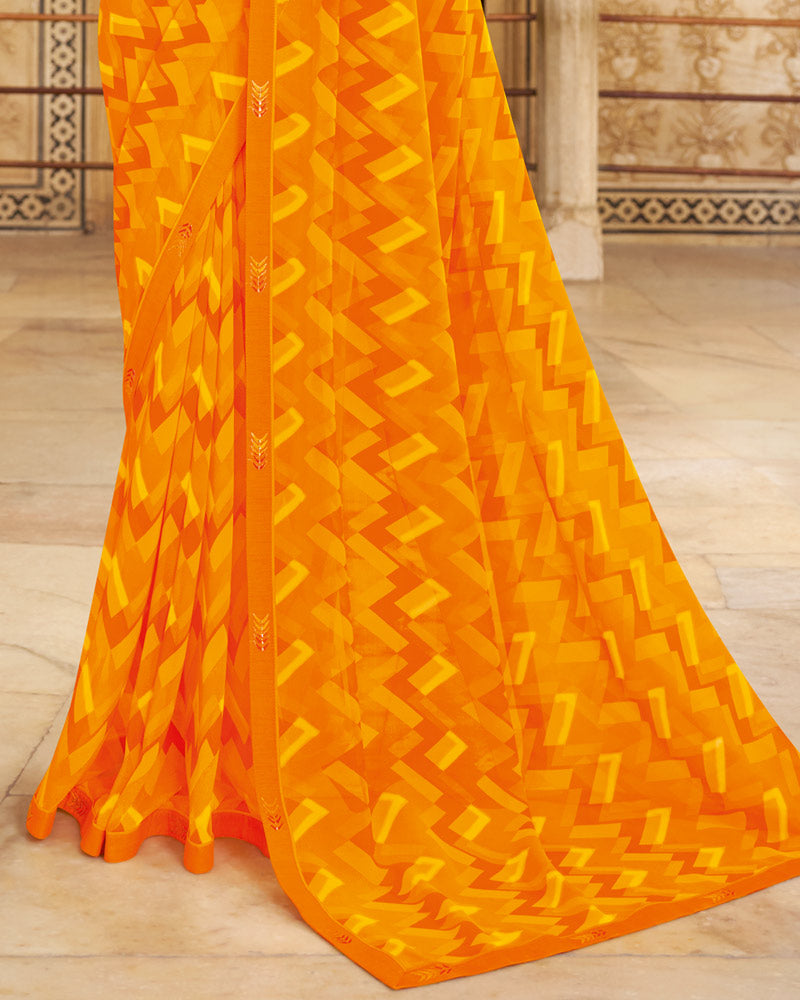 Vishal Prints Orange Printed Georgette Saree With Fancy Border