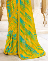 Vishal Prints Olive Yellow Printed Georgette Saree With Fancy Border