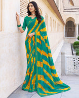 Vishal Prints Teal Green Printed Georgette Saree With Fancy Border