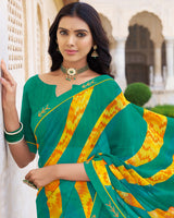 Vishal Prints Teal Green Printed Georgette Saree With Fancy Border