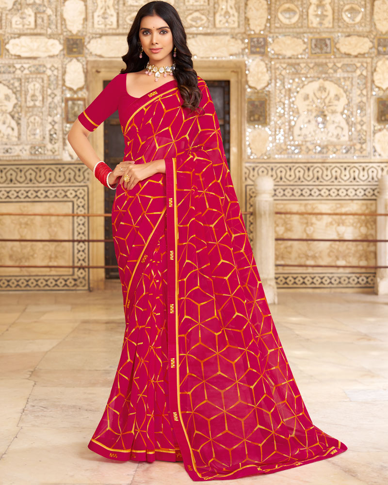 Vishal Prints Monza Pink Printed Georgette Saree With Fancy Border