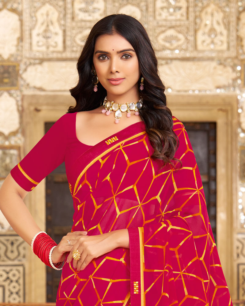 Vishal Prints Monza Pink Printed Georgette Saree With Fancy Border