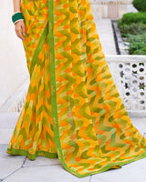 Vishal Prints Dark Olive Green Printed Georgette Saree With Fancy Border