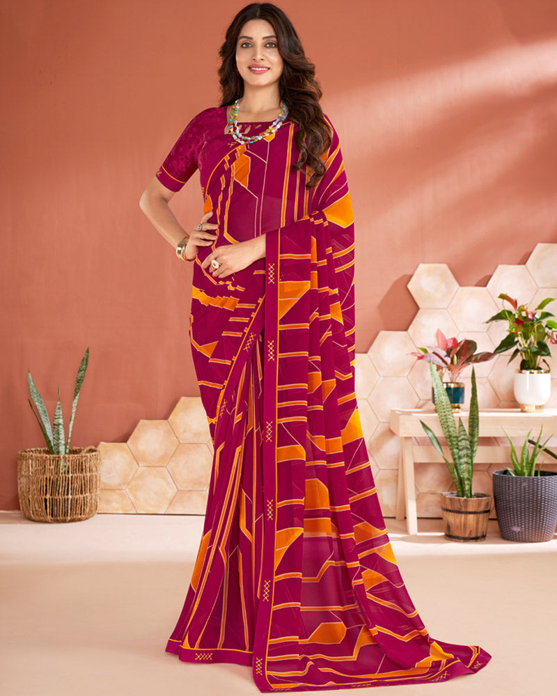 Vishal Prints Disco Pink Printed Georgette Saree With Fancy Border
