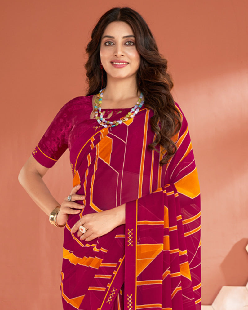 Vishal Prints Disco Pink Printed Georgette Saree With Fancy Border