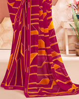 Vishal Prints Disco Pink Printed Georgette Saree With Fancy Border