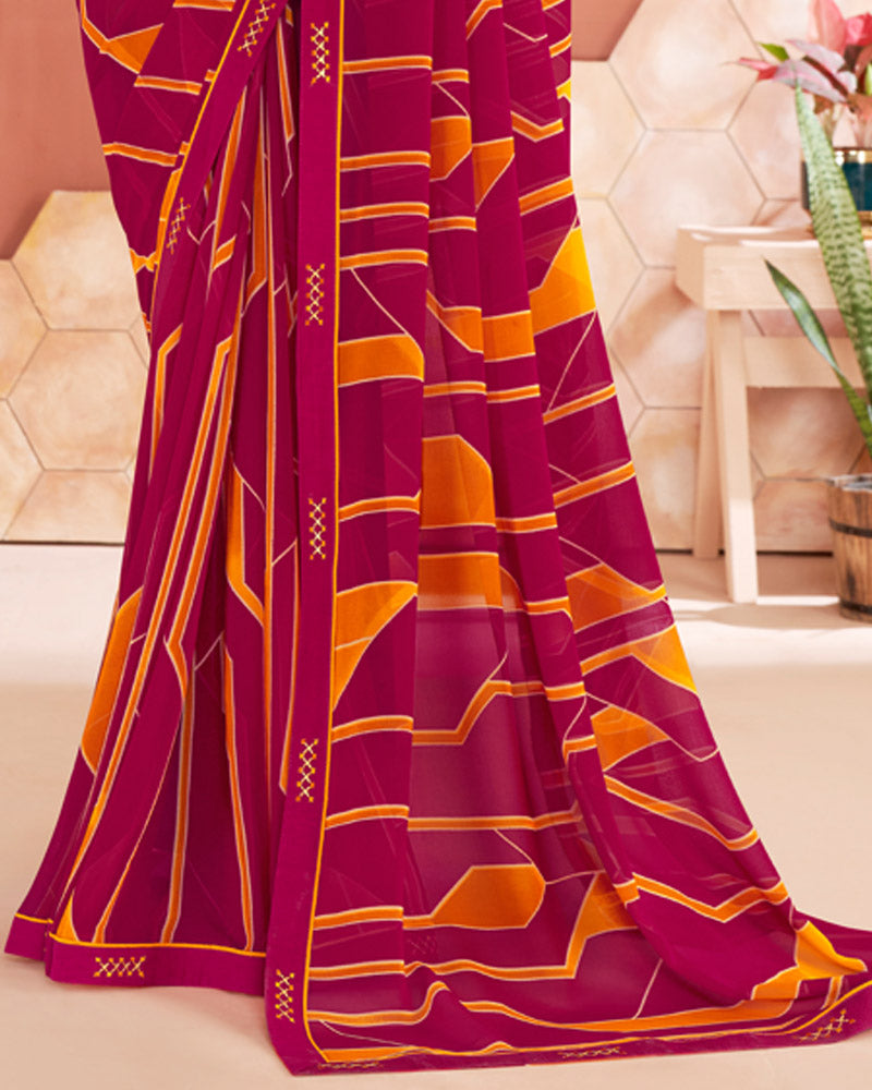 Vishal Prints Disco Pink Printed Georgette Saree With Fancy Border
