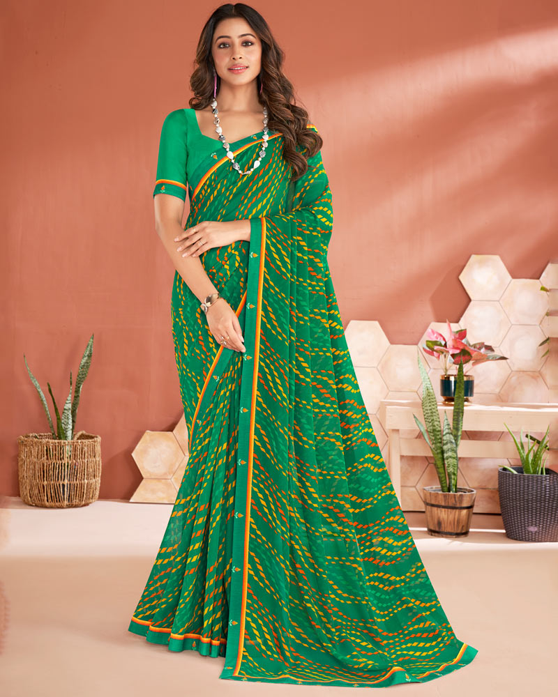 Vishal Prints Dark Sea Green Printed Georgette Saree With Fancy Border