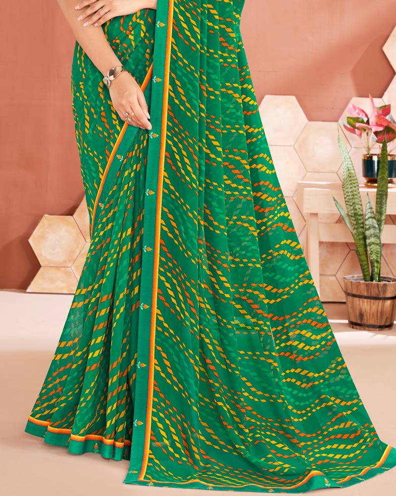 Vishal Prints Dark Sea Green Printed Georgette Saree With Fancy Border