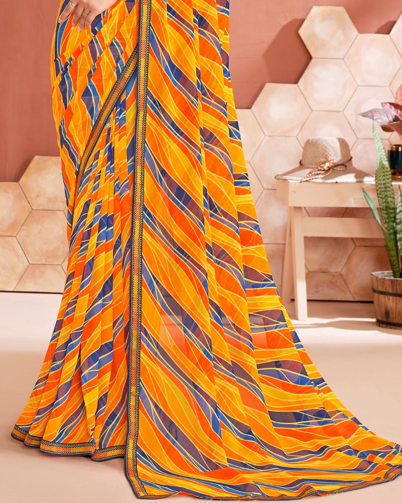 Vishal Prints Saffron Color Printed Georgette Saree With Fancy Border
