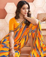 Vishal Prints Saffron Color Printed Georgette Saree With Fancy Border