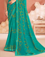 Vishal Prints Teal Green Printed Georgette Saree With Fancy Border