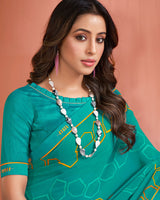 Vishal Prints Teal Green Printed Georgette Saree With Fancy Border