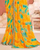 Vishal Prints Yellowish Orange Printed Georgette Saree With Fancy Border