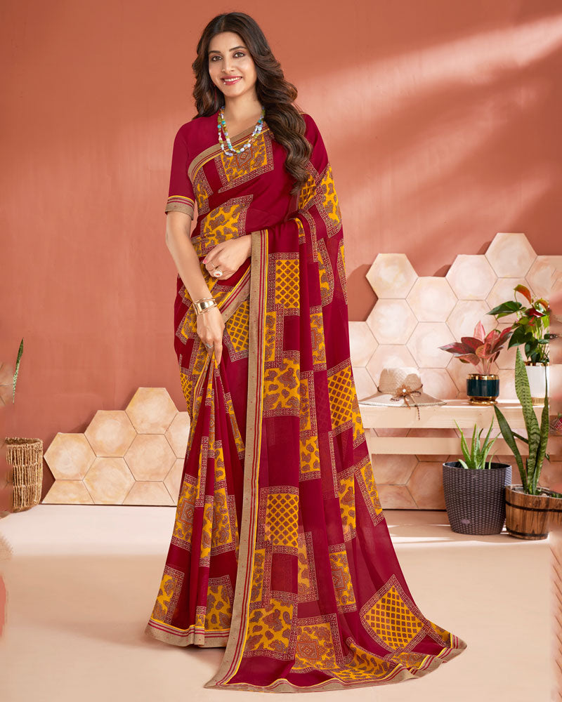 Vishal Prints Maroon Printed Georgette Saree With Fancy Border