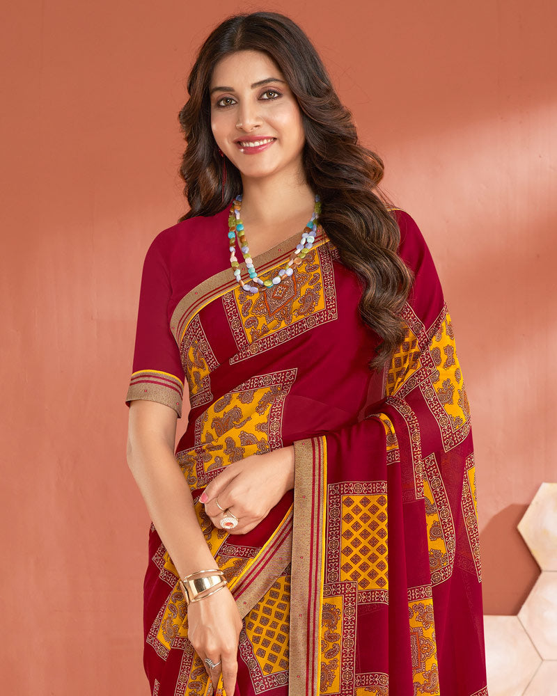 Vishal Prints Maroon Printed Georgette Saree With Fancy Border