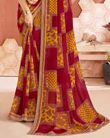 Vishal Prints Maroon Printed Georgette Saree With Fancy Border