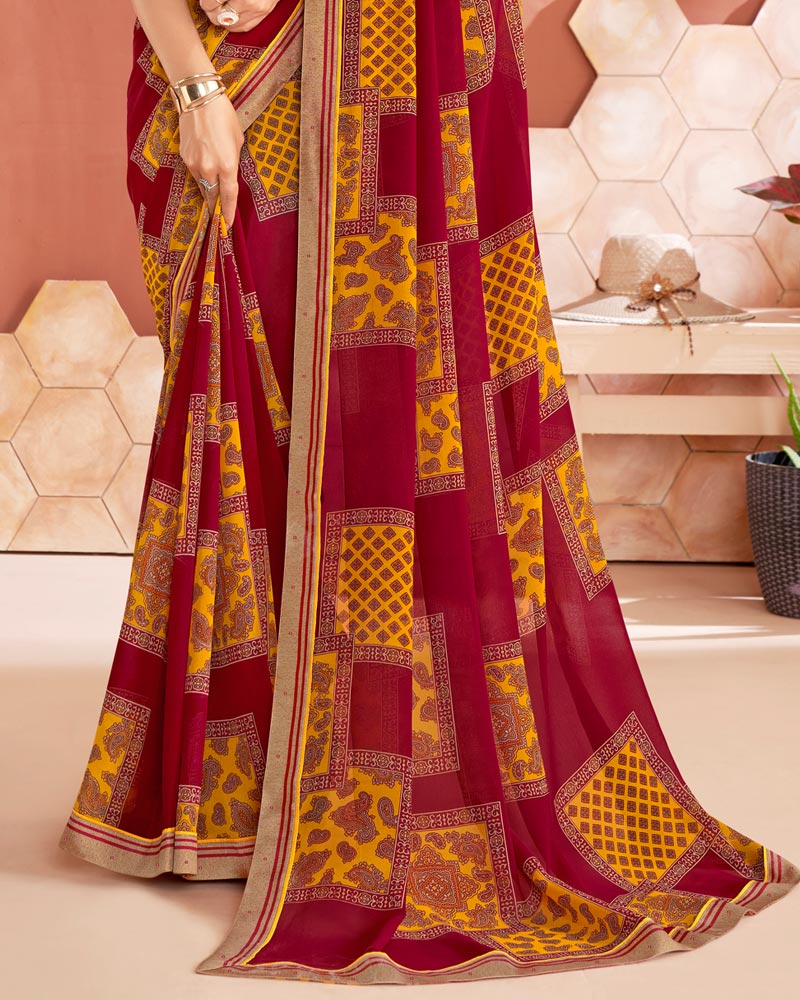 Vishal Prints Maroon Printed Georgette Saree With Fancy Border
