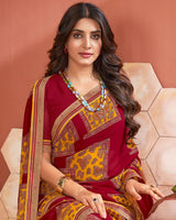 Vishal Prints Maroon Printed Georgette Saree With Fancy Border