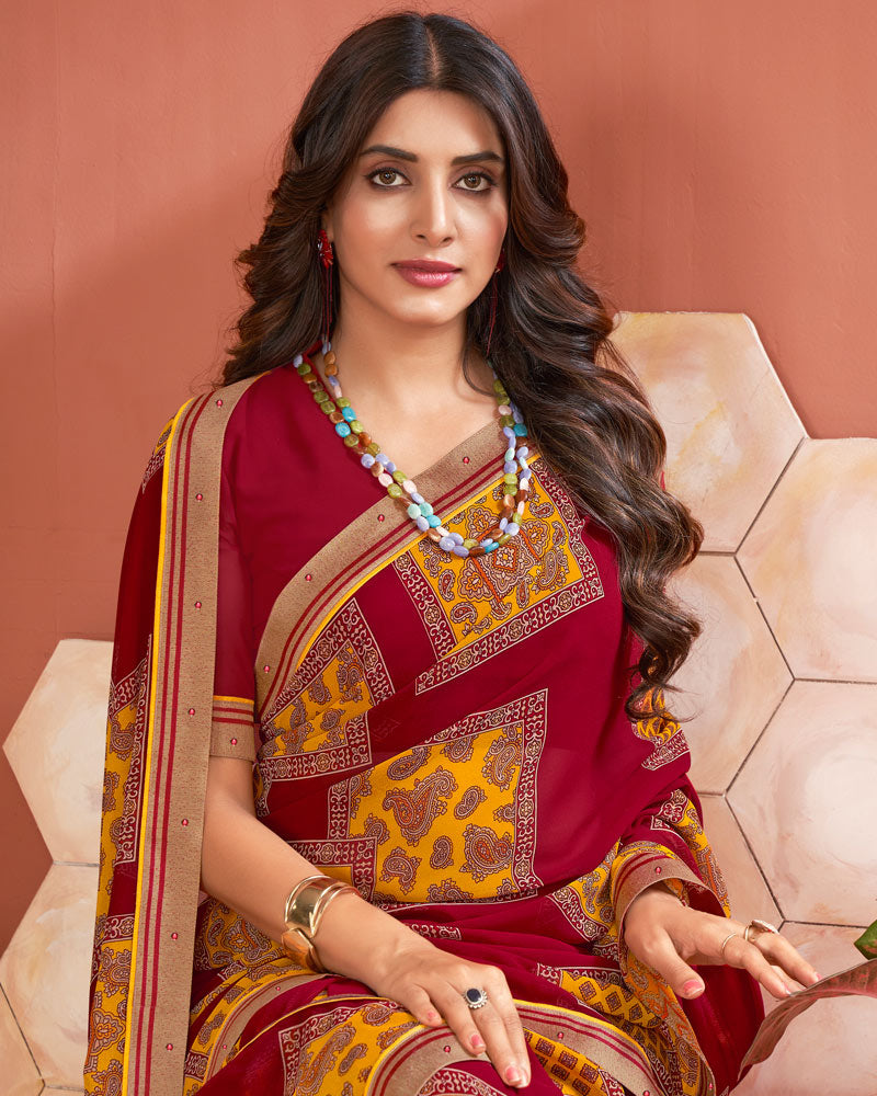 Vishal Prints Maroon Printed Georgette Saree With Fancy Border