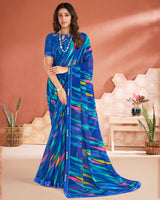 Vishal Prints Royal Blue Printed Georgette Saree With Fancy Border