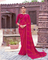 Vishal Prints Dark Hot Pink Printed Georgette Saree With Fancy Border