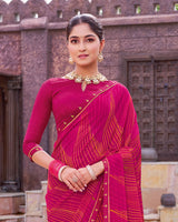 Vishal Prints Dark Hot Pink Printed Georgette Saree With Fancy Border