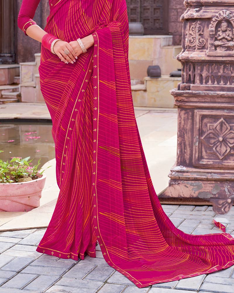 Vishal Prints Dark Hot Pink Printed Georgette Saree With Fancy Border