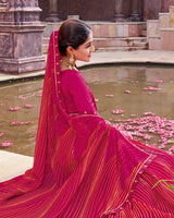 Vishal Prints Dark Hot Pink Printed Georgette Saree With Fancy Border
