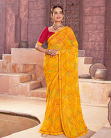 Vishal Prints Dark Yellowish Orange Printed Georgette Saree With Fancy Border