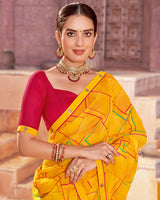 Vishal Prints Dark Yellowish Orange Printed Georgette Saree With Fancy Border