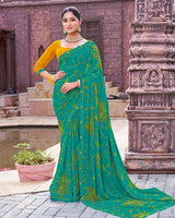 Vishal Prints Teal Green Printed Georgette Saree With Fancy Border
