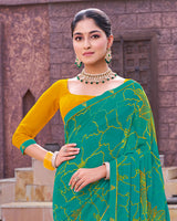Vishal Prints Teal Green Printed Georgette Saree With Fancy Border