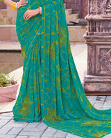Vishal Prints Teal Green Printed Georgette Saree With Fancy Border