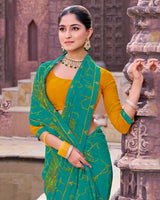 Vishal Prints Teal Green Printed Georgette Saree With Fancy Border