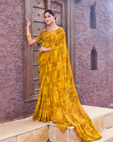 Vishal Prints Yellow Ochre Printed Georgette Saree With Fancy Border