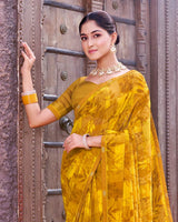 Vishal Prints Yellow Ochre Printed Georgette Saree With Fancy Border