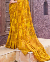 Vishal Prints Yellow Ochre Printed Georgette Saree With Fancy Border