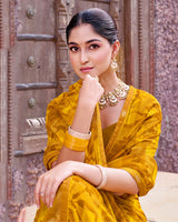 Vishal Prints Yellow Ochre Printed Georgette Saree With Fancy Border