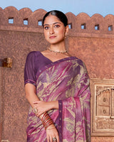 Vishal Prints Dusty Pink And Light Plum Printed Chiffon Saree With Fancy Border