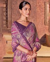 Vishal Prints Dusty Pink And Light Plum Printed Chiffon Saree With Fancy Border