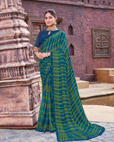 Vishal Prints Royal Blue And Teal Green Printed Georgette Saree With Fancy Border